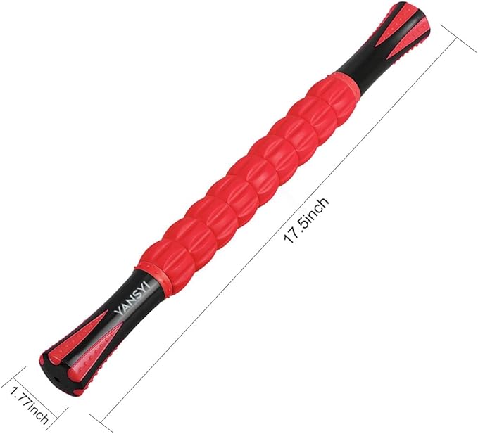 Yansyi Muscle Roller Stick for Athletes - Body Massage Roller Stick - Release Myofascial Trigger Points Reduce Muscle Soreness Tightness Leg Cramps & Back Pain for Physical Therapy & Recovery (Red)