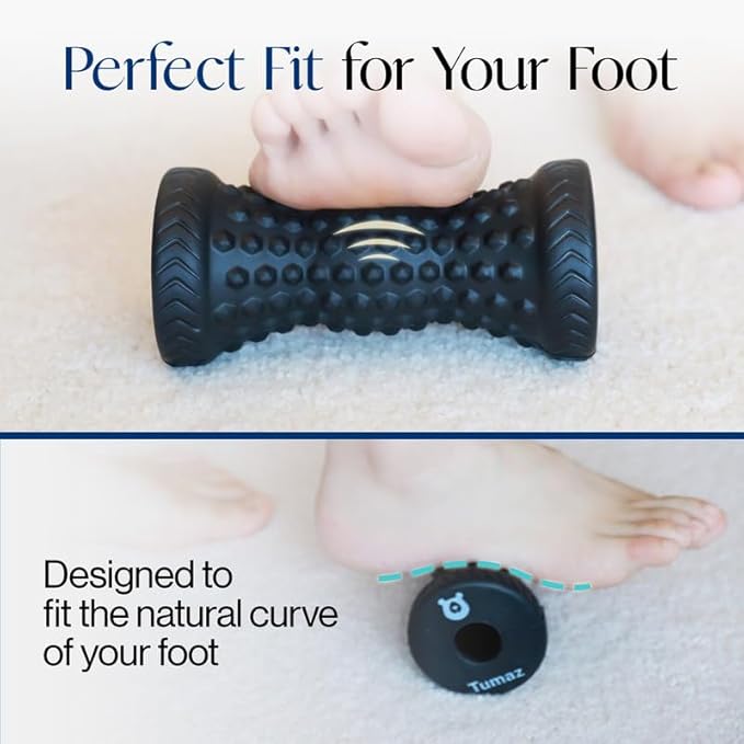 Tumaz Foot Roller, Ergonomic Foot Massage Roller for Arch Pain, Trigger Points and Deep Tissue, Portable - Reflexology Tool for Plantar Fasciitis Relief, Black
