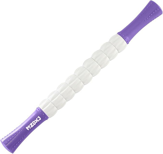 Muscle Roller Stick for Athletes - Deep Tissue Fascia Blaster & Roller Massager for Myofascial Pain Relief - Handheld Physical Therapy & Recovery Tool(Purple White-18 inch)