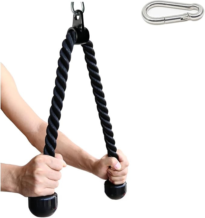 Tricep Rope 27 & 36 inches 2 Colors Fitness Attachment Cable Machine Pulldown Heavy Duty Coated Nylon Rope with Solid Rubber Ends