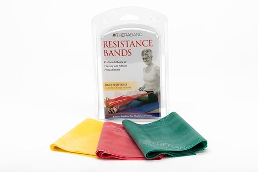 THERABAND Resistance Bands Set, Beginner Kit, Yellow, Red, Green, Latex Elastic Bands for Exercise & Physical Therapy, Strength Training Bands for Upper & Lower Body Fitness
