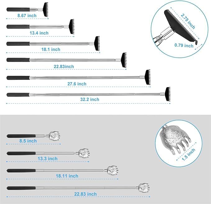 Oversized Back Scratcher Gift Set, 2 Pack, Portable Extendable Stainless Steel Telescoping Massage Tool, Gift/Stocking Stuffers for Men and Women