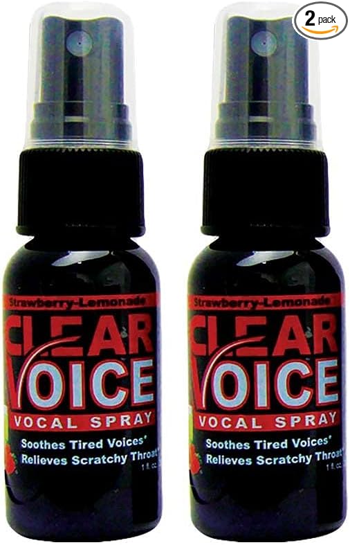 Clear Voice Oral Throat Spray Singing Ease Clarity Soothing Dampener Moisturizer Relief Vocal Eze Reducer Booster Treatment Secret, Made in USA, Strawberry Lemonade Flavor (2 Pack)