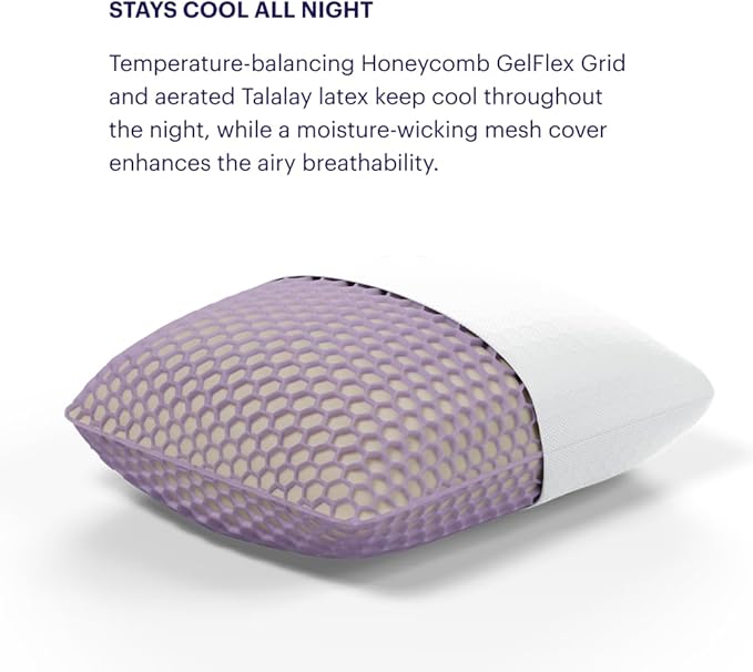 Purple Harmony Anywhere Pillow - Travel/On-The-Go, Hex Grid & Talalay Latex Core - No Pressure Support, Stays Cool, Compact & Lightweight for Easy Travel