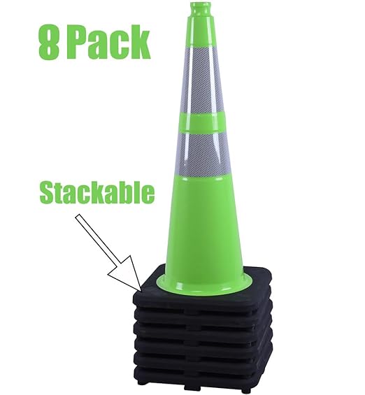BESEA 8Pack 28" inch Traffic Cones Green Safety Cones with 6 inch Reflective Collar for Construction Driveway Road Parking Use(8 PCS)