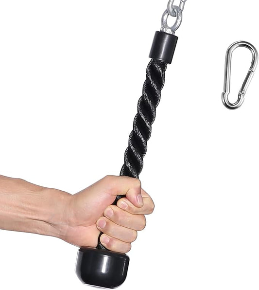 Tricep Rope 27 & 36 inches 2 Colors Fitness Attachment Cable Machine Pulldown Heavy Duty Coated Nylon Rope with Solid Rubber Ends