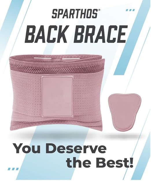 Sparthos Back Brace for Lower Back Pain - Immediate Relief from Sciatica, Herniated Disc - Lumbar Support Pad - For Home & Lifting At Work - For Men & Women - Fits 44–52″ Waist (Pink-L, Check Sizing)