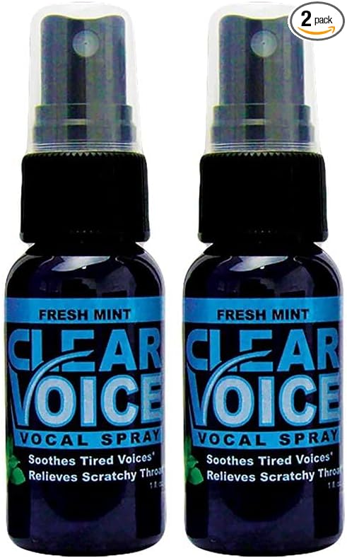 Clear Voice Oral Throat Spray Singing Ease Clarity Soothing Dampener Moisturizer Relief Vocal Eze Reducer Booster Treatment, Made in USA, Fresh Mint Flavor (2 Pack)