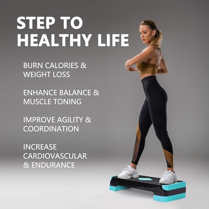 Adjustable Workout Aerobic Stepper, Aerobic Exercise Step Platform with 2 Risers, Exercise Step Deck for Fitness, 26.5" Trainer Stepper with Non-Slip Surface Home Gym & Extra Risers Options