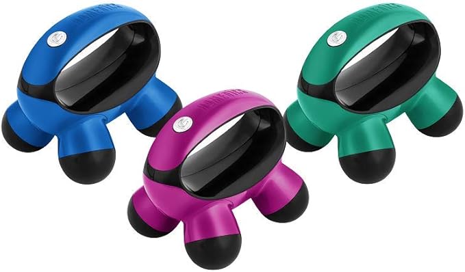 Homedics, Quatro Mini Hand-Held Massager with Hand Grip, Battery Operated Vibration Massage, 4 Massage Nodes, Powered by 2 AAA Batteries (Included), Assorted Colors (Pack of 5)