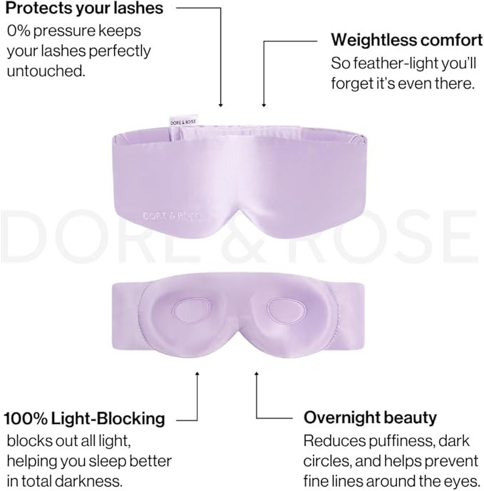 Dore & Rose Aura Sleep Mask, 100% Light Blocking Mulberry Silk Eye Mask (23 Momme), Extra Room for Lashes, Reduces Eye Bags & Dark Circles, Adjustable Travel Deep Sleep Mask for Men & Women (Purple)