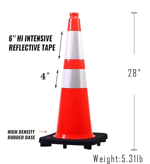 (6 Pack) BESEA 28” inch Traffic Safety Cones Orange Road Parking Cones Heavy Duty Construction Cone Structurally Stable for Traffic Control at Public Place