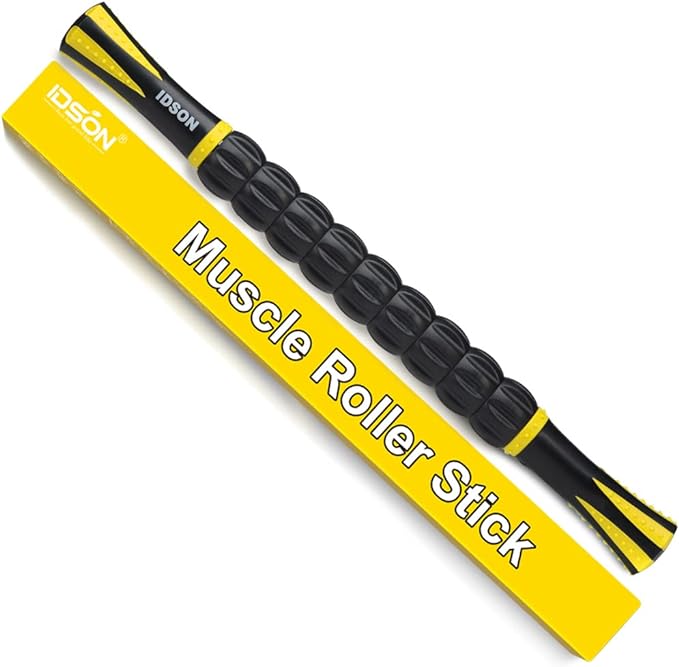 Idson Muscle Roller Stick for Athletes- Body Massage Sticks Tools-Muscle Roller Massager for Relief Muscle Soreness,Cramping and Tightness,Help Legs and Back Recovery,Black Yellow