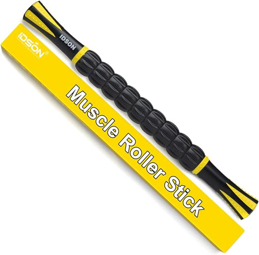 Idson Muscle Roller Stick for Athletes- Body Massage Sticks Tools-Muscle Roller Massager for Relief Muscle Soreness,Cramping and Tightness,Help Legs and Back Recovery,Black Yellow