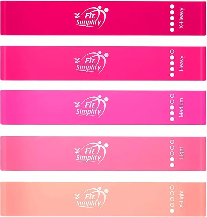Fit Simplify Resistance Loop Exercise Bands with Instruction Guide and Carry Bag, Set of 5