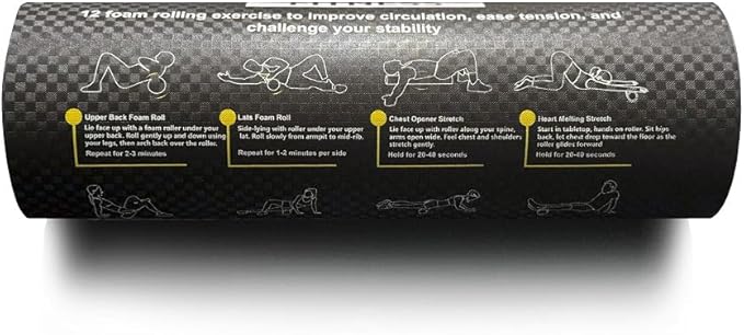 Fitness Foam Roller with Printed Exercises - 17''x 6'' Lightweight EPE/PE Exercise Roller Foam - Includes 12 Guided Stability, Mobility & Recovery Moves - Dual Color Instructional Design
