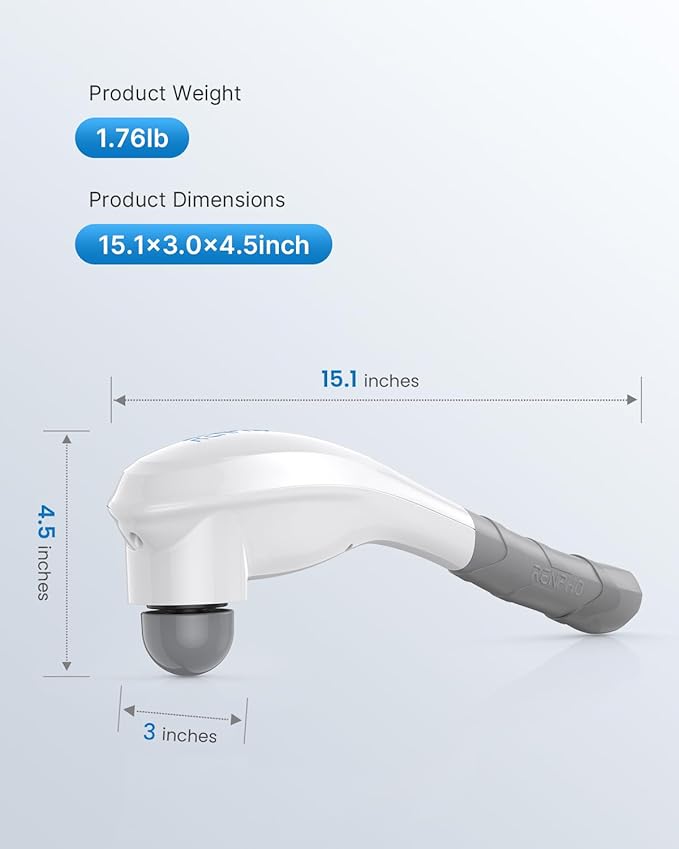 RENPHO Rechargeable Handheld Back Massager, Cordless Electric Neck Massage Tool for Shoulder, Foot, Leg, Calf, Gifts for Women and Men