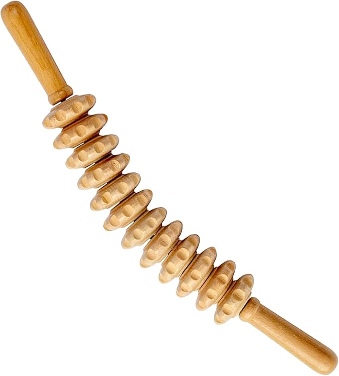Curved Wood Therapy Massage Roller Tools - Manual Massage Roller Stick for Body Sculpting, Lymphatic Drainage, Cellulite & Stomach Rolling