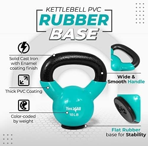 Yes4All Kettlebells Rubber Base, Kettlebell Set for Women, Strength Training Kettlebells Weights (10-65 lbs)