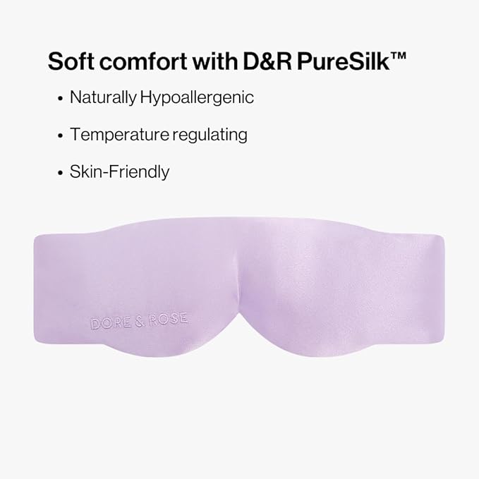 Dore & Rose Aura Sleep Mask, 100% Light Blocking Mulberry Silk Eye Mask (23 Momme), Extra Room for Lashes, Reduces Eye Bags & Dark Circles, Adjustable Travel Deep Sleep Mask for Men & Women (Purple)