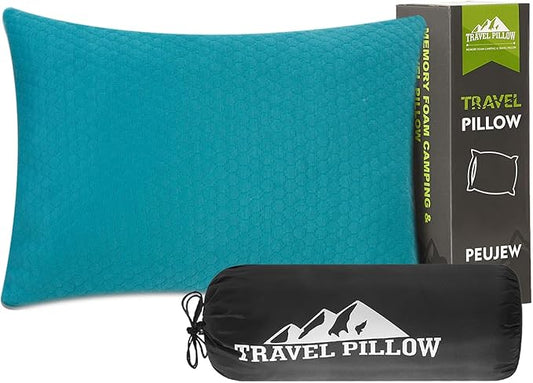 Camping Pillow Small Shredded Memory Foam Pillow, Travel Pillow Breathable and Soft, Suitable for Backpacking Hiking, Airplane and Car
