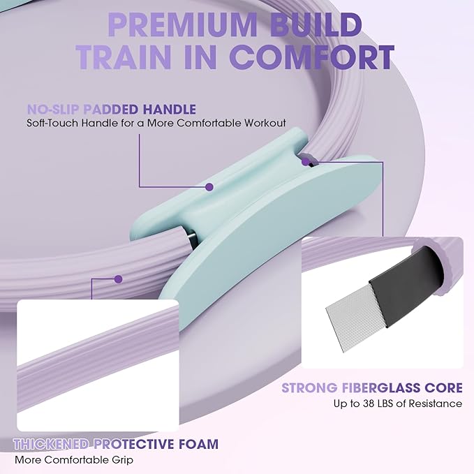 PAETA Pilates Ring Set – 14” Magic Circle (38 lbs Resistance), 9.8” Pilates Ball, 5 Resistance Bands, and Exercise Guide Included for Home Workouts