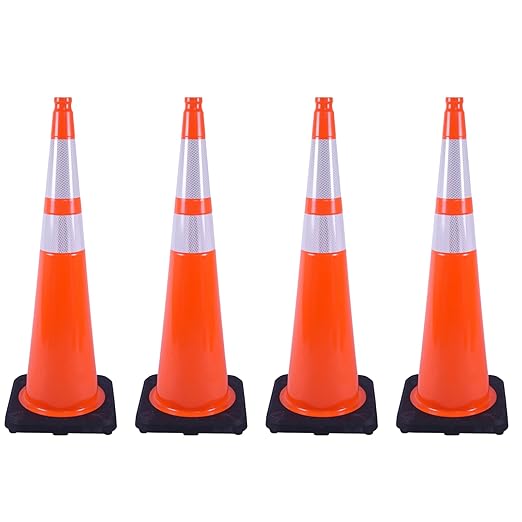 4 Pack 36" Orange Traffic Safety Cones with Weighted Black Base – Durable High-Visibility PVC Cones for Driveways, Work Zones, Parking Lots & Event Control (Orange, 36 inch -4 Pack)