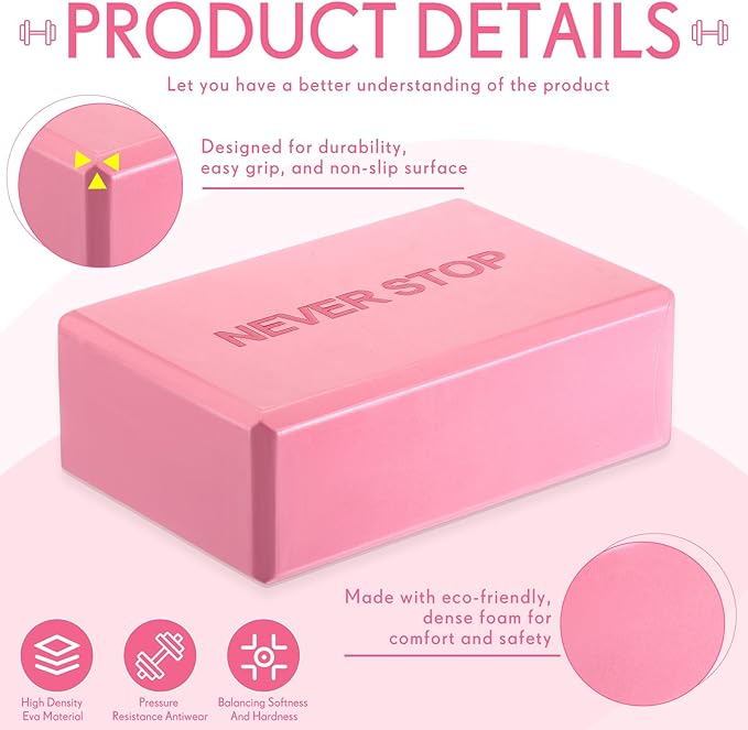 4 Pack Yoga Blocks Non Slip Pilates Brick Foam Blocks Pilates Dance Gymnastics Workout Fitness Props Tool for Stretching Meditation and Exercise