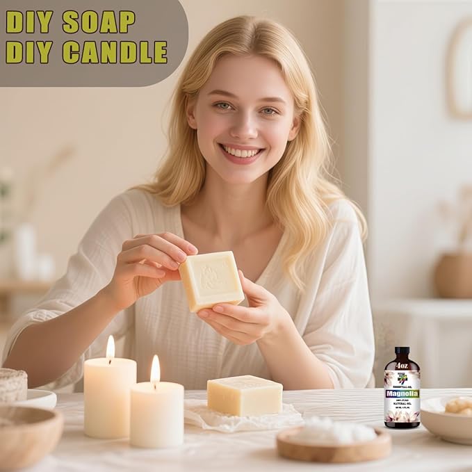 Magnolia Essential Oil (4 oz/120 ml) — Magnolia Oils for Aromatherapy, diffusers, humidifiers, Home fragrances, DIY Skincare, soap Making, DIY Candle, Relaxation, Yoga, and Meditation
