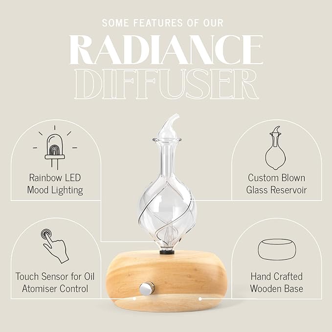 Radiance Nebulizing Diffuser for Pure Essential Oil/Aromatherapy, Premium Home & Professional Use, No Heat, No Water, No Plastic – Light Radiance by Organic Aromas