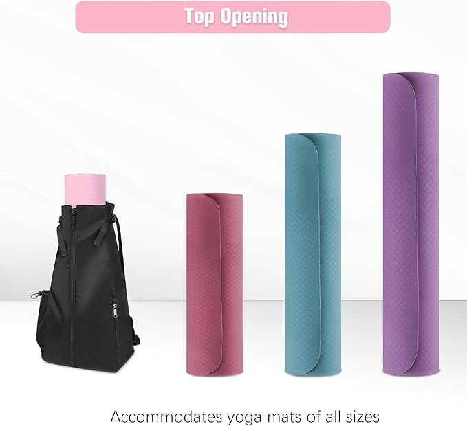 WOMACO Yoga Mat Bag, Adjustable Yogamat Blocks Carrier with Backpack Straps and Side Pockets, Top-Opening Yoga Backpack for Yoga Accessories