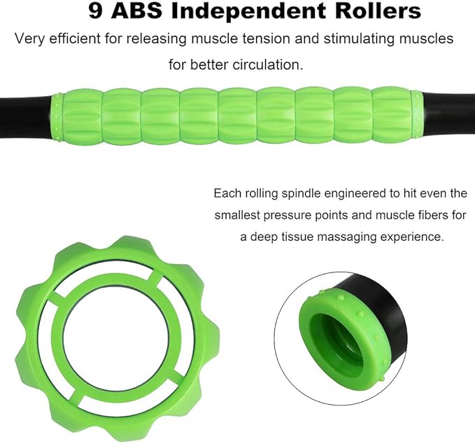 Yansyi Muscle Roller Stick for Athletes - Body Massage Roller Stick - Release Myofascial Trigger Points Reduce Muscle Soreness Tightness Leg Cramps & Back Pain for Physical Therapy & Recovery (Green)