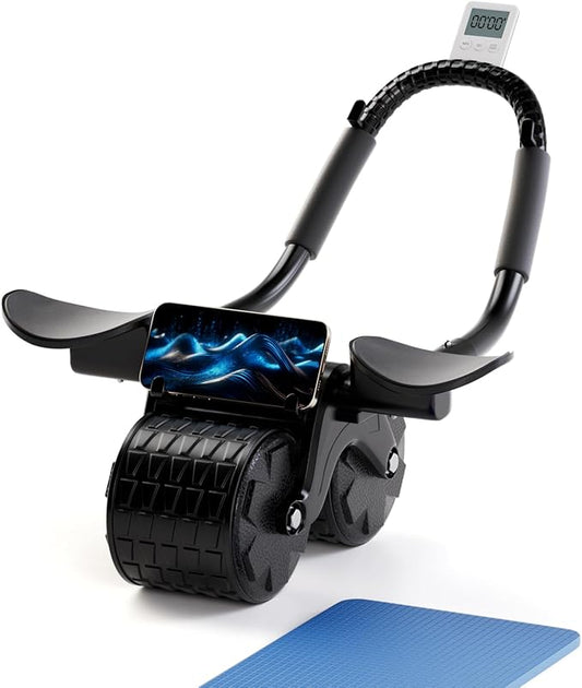 2024 New Ab Roller Wheel with Timer & Knee Mat,Automatic Rebound Abdominal Wheel with Elbow Support Ab Workout Equipment for Strengthening Core Muscles Abs Exercise Roller for Women Men