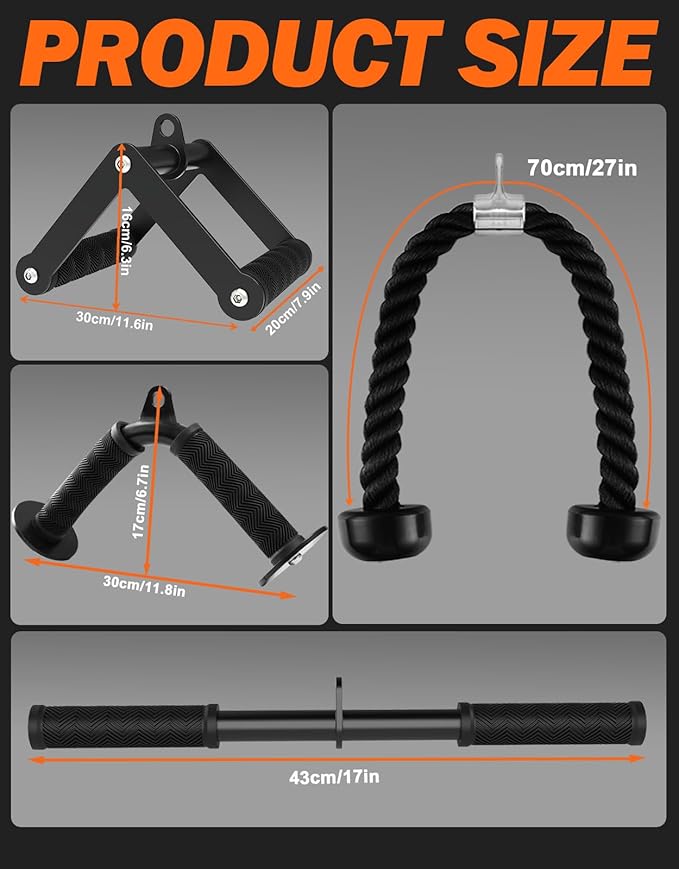 Fitarc Cable Machine Attachment Set, LAT Pulldown Attachments for Home Gym Equipment, Tricep Pull Down Attachment for Home Gym Accessories, LAT Pull Down Bar and Tricep Rope Cable Attachment