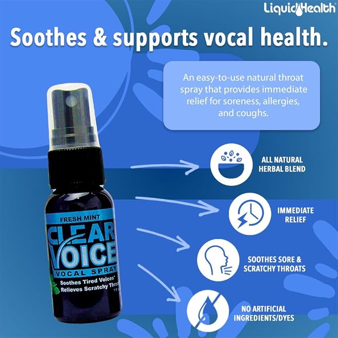 Clear Voice Oral Throat Spray Singing Ease Clarity Soothing Dampener Moisturizer Relief Vocal Eze Reducer Booster Treatment, Made in USA, Fresh Mint Flavor (2 Pack)