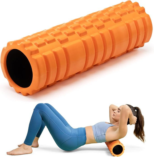 Foam Roller High Density Foam Roller Set for Deep Tissue Muscle Massage, 18" Trigger Point Fitness Exercise Massage Roller Self-Myofascial Release for Whole Body (Orange)