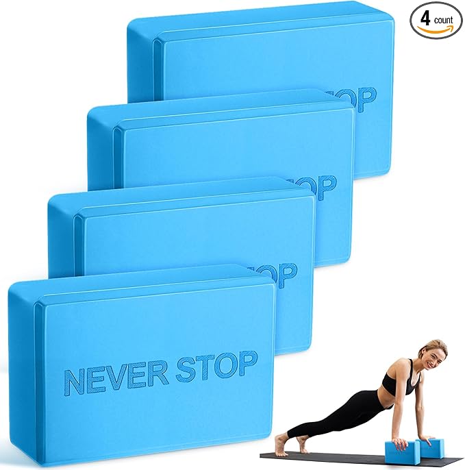 4 Pack Yoga Blocks Non Slip Pilates Brick Foam Blocks Pilates Dance Gymnastics Workout Fitness Props Tool for Stretching Meditation and Exercise