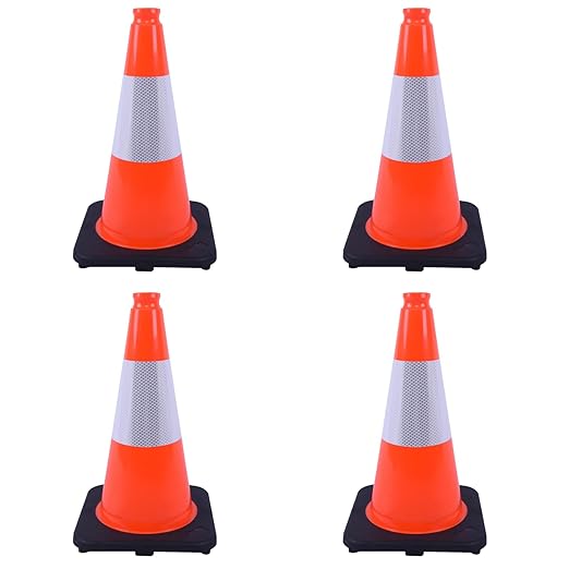 4 Pack 18" Orange PVC Traffic Safety Cones with Weighted Black Base – Durable High-Visibility Cones for Parking, Construction, Roadwork, and Driving Practice (Orange, 18 inch -4 Pack)