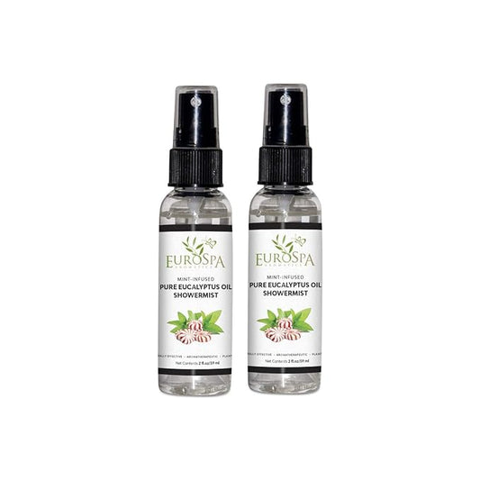 EuroSpa Aromatics Pure Eucalyptus Oil ShowerMist and Steam Room Spray, All-Natural Premium Aromatherapy Essential Oils - Mint Infused, 2oz, 2 Pack
