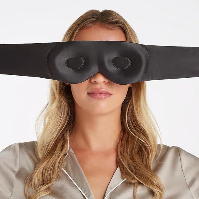 Dore & Rose Deep Sleep Mask, 100% Light Blocking Mulberry Silk Eye Mask (23 Momme) with Extra Room for Lashes, Reduces Eye Bags & Dark Circles, Adjustable Travel Sleep Mask for Men & Women (Black)
