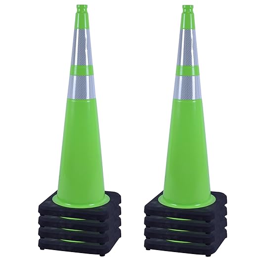 OrangeStar 36" Traffic Cones 8-Pack, Green Safety Cones with Reflective Collars, Heavy Weighted Base for Construction, Parking Lot, Road Work, Flexible PVC, Indoor & Outdoor Use