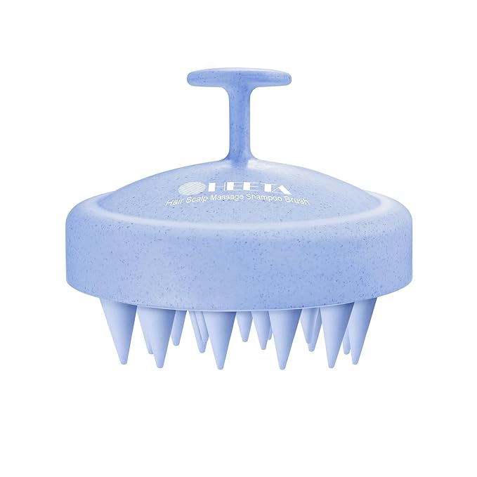 HEETA Scalp Massager Hair Growth, Soft Silicone Scalp Scrubber Shampoo Brush for Exfoliation, Dandruff Removal & Head Massage Stress Relax, Wet & Dry Use for Thick, Thin Hair Care, Wheat Straw Blue