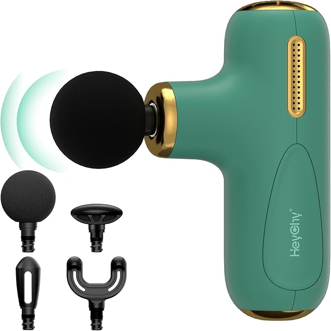 Super Mini Massage Gun Deep Tissue, Pocket-Sized Muscle Massager with 5-Speed & 4 Attachments, Portable Handheld Massager Quiet for Home/Gym/Travel, Ideal Gift for Men & Women, Athletes, Green