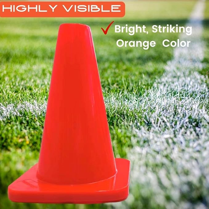 6in/9in/12in/28in Heavy Duty Agility Training Cones for Sports & Kids Coaching, Field Markers for Motorcycle, Bikes, Traffic, Basketball, Soccer Drills, Durable, Multipurpose, Adjustable