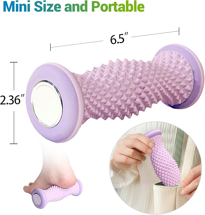 Ergonomic Foot Massager Roller - for Plantar Fasciitis Relief, Portable Reflexology Tool (Purple)