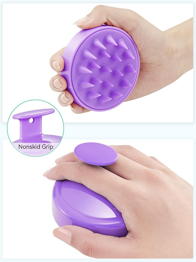 HEETA Scalp Massager Hair Growth, Soft Silicone Scalp Scrubber Shampoo Brush for Exfoliation, Dandruff Removal Head Massage Stress Relax, Wet & Dry Use for Thick Thin Curly Hair Care, Purple