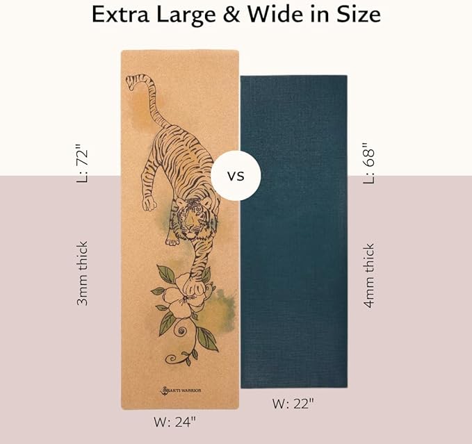 Shakti Warrior Cork Yoga Mat - Artist Designed, Premium Printed Eco-Friendly Non-Slip mat, Great for Regular & Hot Yoga, Pilates, Workouts 72 inch x 24 inch x 3mm Thick