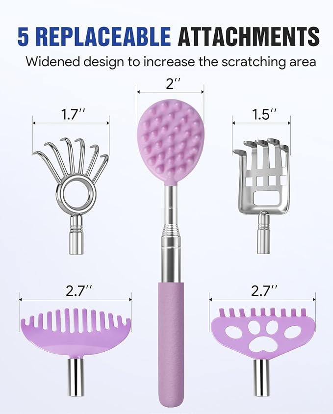 Gelibo Telescoping Back Scratcher with 5Pcs Detachable Heads,Fathers Day Dad Gifts from Wife Daughter Son,Mens Gifts,Husband, Extendable Back Massager Tool with Beautiful Box - Purple