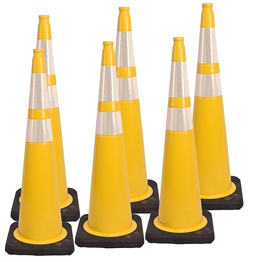 BESEA 6Pack 36” inch Traffic Cones Yellow Road Parking Cones Construction Safety Cone Structurally Stable for Traffic Control(Yellow Color)