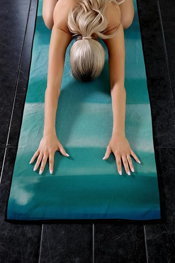 Eunzel Hot Yoga Towel, Non Slip Yoga Mat Towel Sweat Absorbent Printed Yoga Towel with Grip Dots for Hot Yoga, Pilates and Workout 72"x 24", Teal Flow